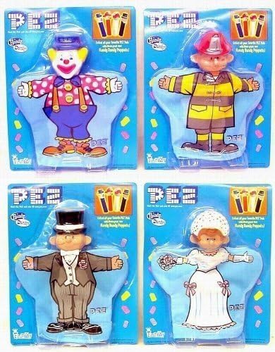 Set of 4 PEZ Hand Puppets Bride Groom Clown Fireman