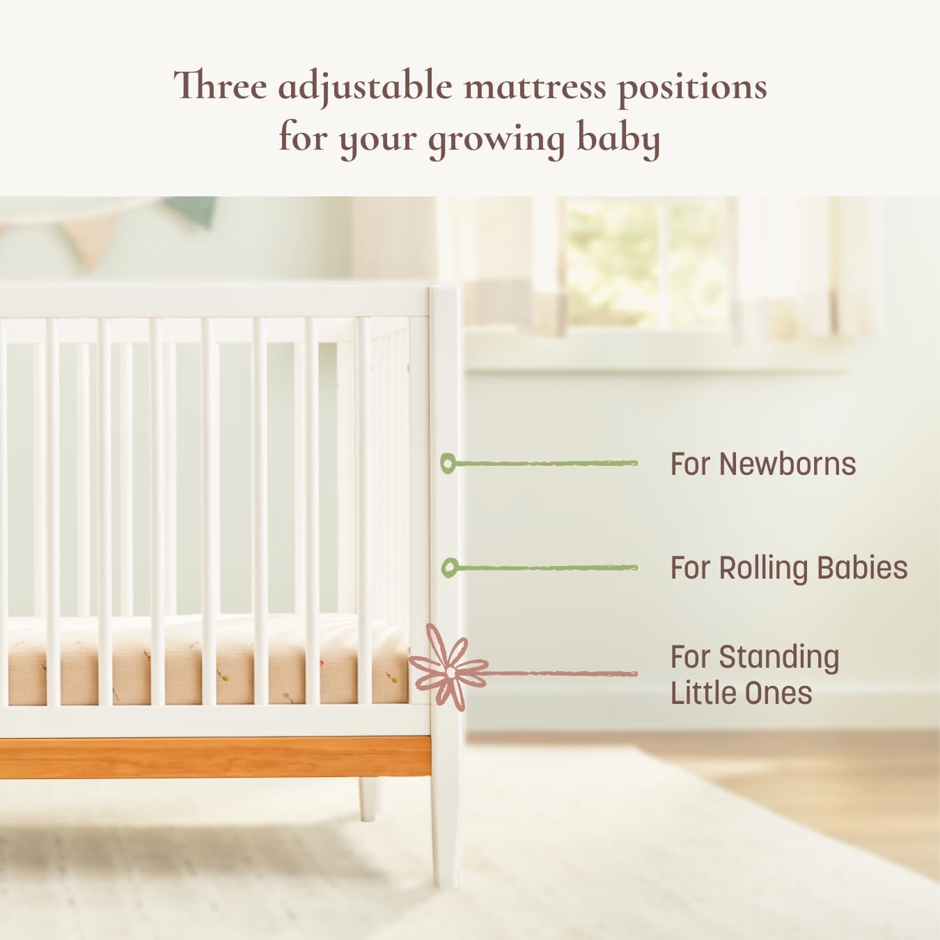 Little Seeds Clover 4-in-1 Convertible Crib, Grove Green/Natural