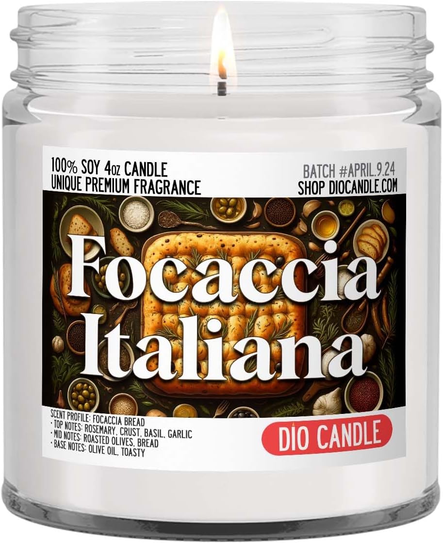 Focaccia Italiana Scented Candle - Fresh Bread Aroma, 100% Vegan Soy Wax, Cotton Wick, Handmade in Denver 4oz Jar