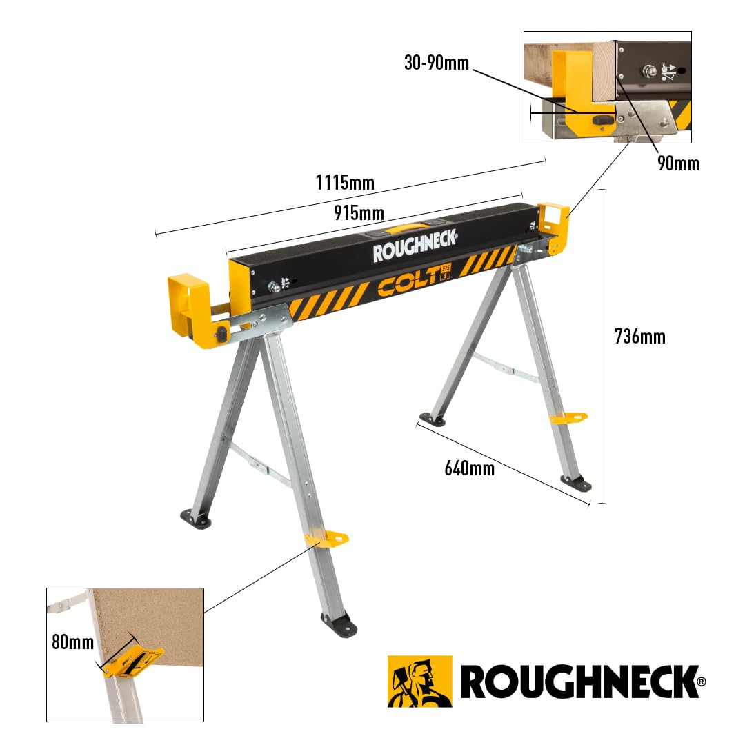 Cavalletto ROUGHNECK COLT 575S, struttura in acciaio ultra-resistente con portata di 500 kg per carpenteria e edilizia