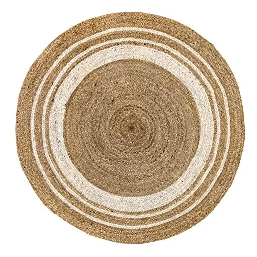 Hamid - Tapis Jute Naturel, Tapis de Jute Alhambra Couleur Naturelle Blanc Rond, Tapis 100% Fibre de Jute, Tissé à la Main, Tapis de Salon, Chambre, Couloir Alhambra Tapis, (150x150cm)
