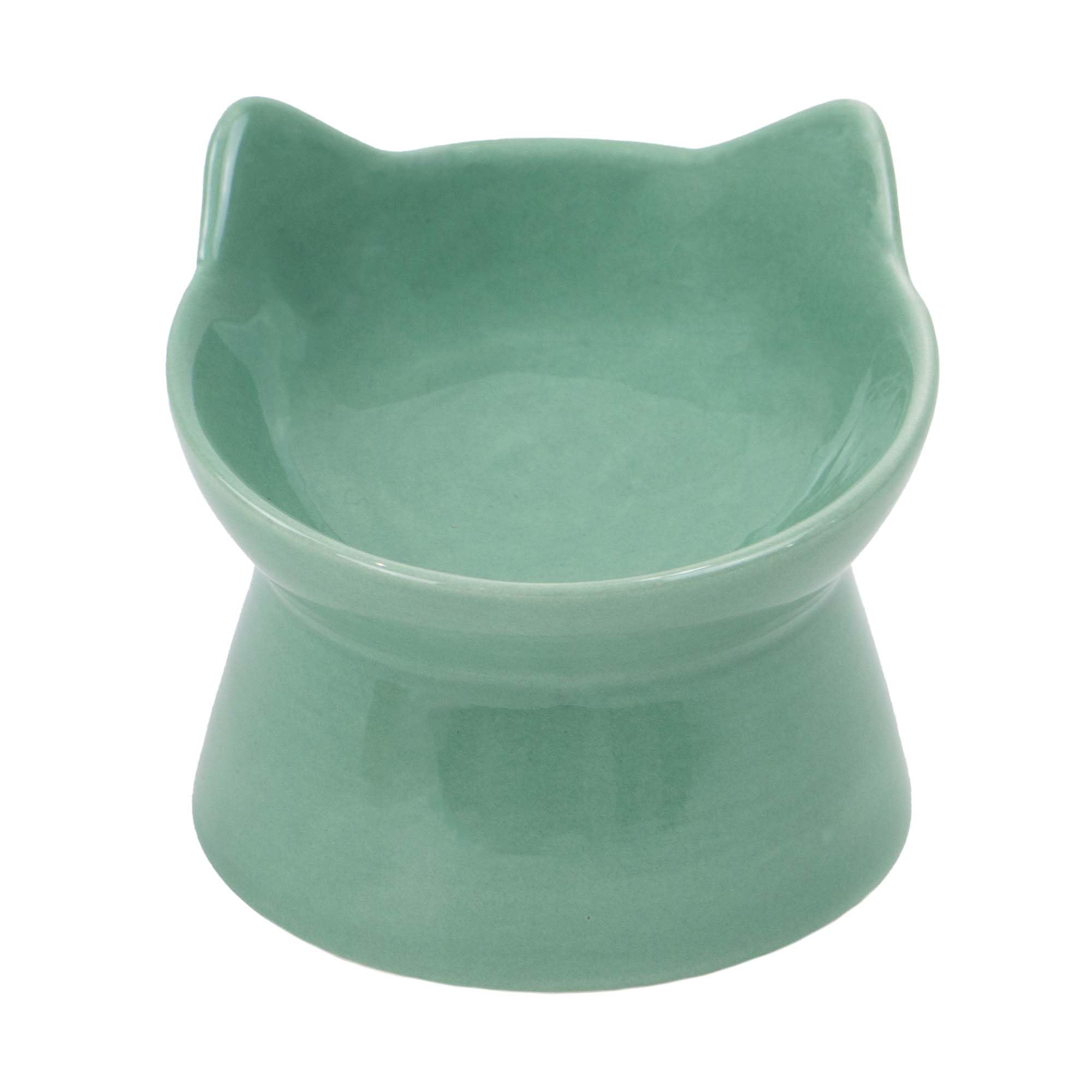 Ancol Raised Cat Feeder, Sage Green - Whisker Friendly Ceramic Cat Bowl, Shallow Anti Fatigue Design for Flat Faced Breeds, Dishwasher Safe