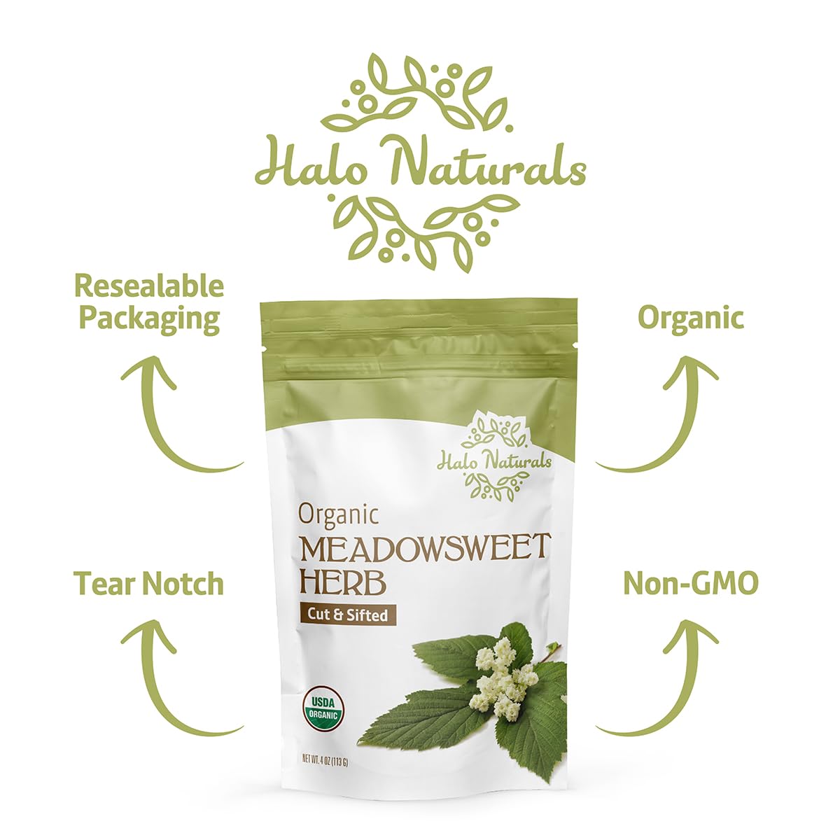 Organic Meadowsweet Herb Cut & Sifted, 4 Ounces (Filipendula ulmaria) USDA Certified | Resealable Pouch| Packaged in The USA (Pack of 1) - Image 6