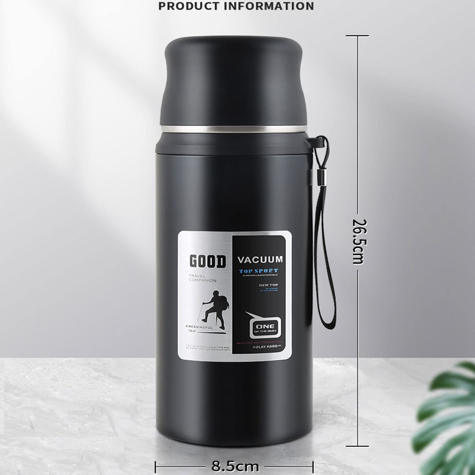 Trinkflaschen Isolierflasche 1L, Doppelschichtige Wasserflasche aus Edelstahl 304, 24 Stunden warm halten, Outdoor Durable Portable Travel Mug Camping Wanderflaschen,Metallic