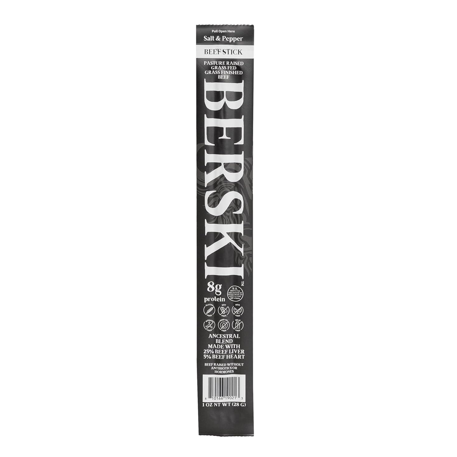 BERSKI Salt & Pepper Beef Sticks – 100% Grass-Fed, Grass-Finished – Ancestral Blend with Liver & Heart – Keto, Paleo – Regeneratively Raised USA Beef – 12 Pack (1 oz Sticks)
