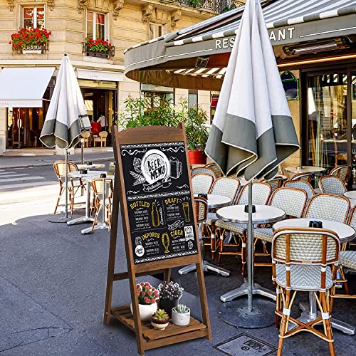 Unho Kundenstopper Holz Aufsteller Kreidetafel Werbetafel magnetische Werbeaufsteller Gehwegaufsteller mit Blumenregal für Kaffee Bar Restaurant Hotel Buchhandlung- Braun