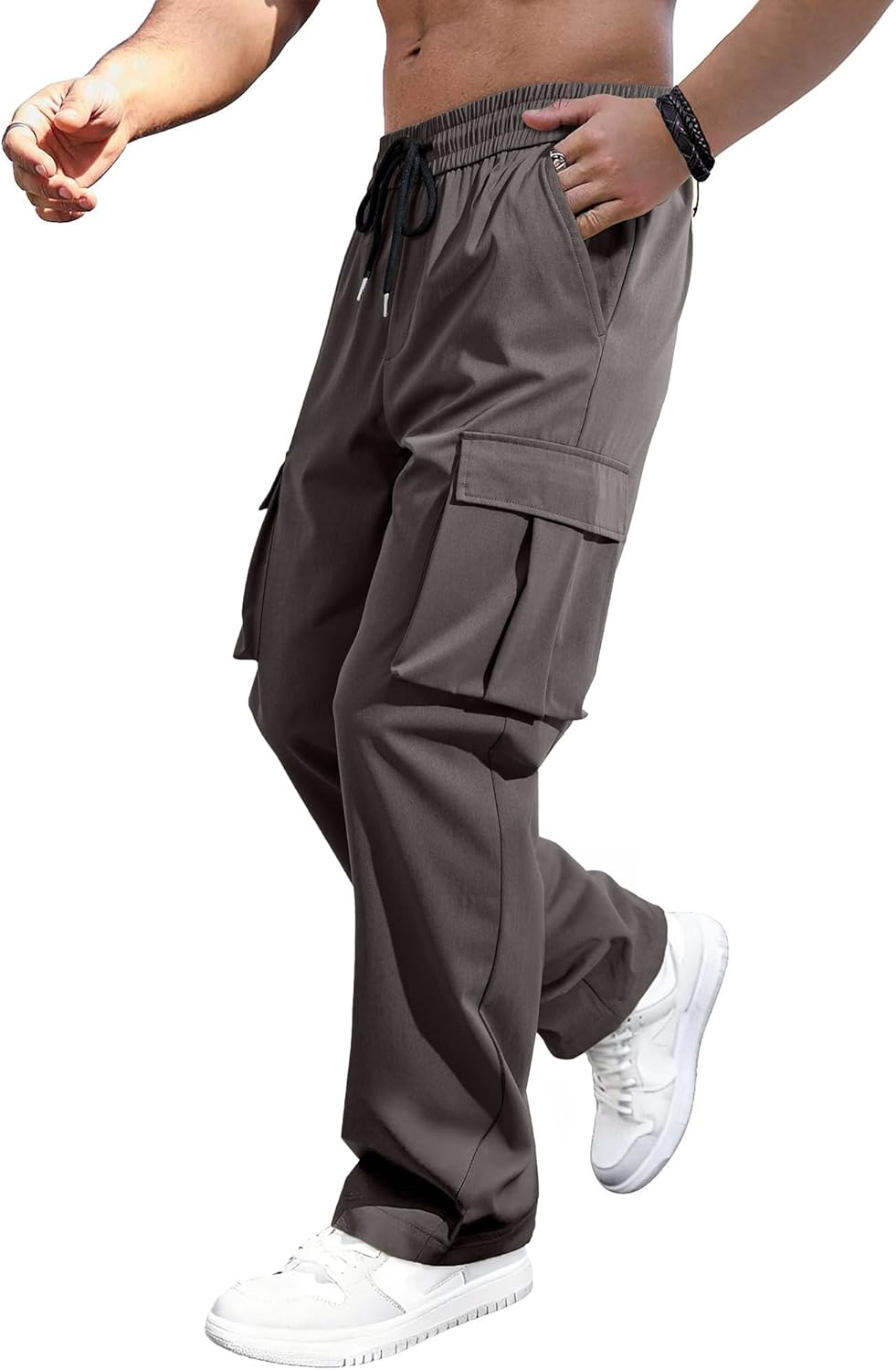 JMIERR Mens Casual Baggy Cargo Pants Stretch Sweatpants Loose Fit Drawstring Hiking Workout Joggers with Multi Pockets