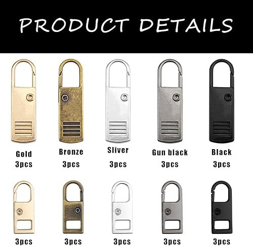 Miniatura 4 de Paquete de 30 tiradores de cremallera de repuesto desmontable con cabezal de cremallera de metal, kit de reparación para zapatos, equipaje, maletas,