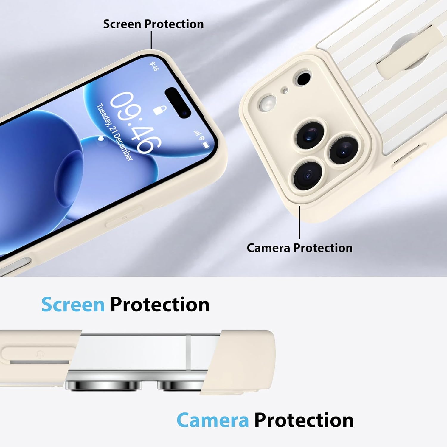 KANGHAR Compatible with iPhone 17 Pro Max Case 2025, Silicone Stripes Cute Pattern, Wristband Kickstand Camera Protection Soft Slim Cover for Girls Women -White - Image 5