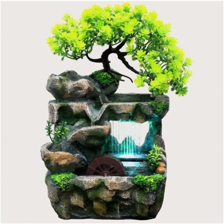 Tabletop Fountains, Mini Mountain Fountain with Spinning Wheel, Desktop Decor for Home Office