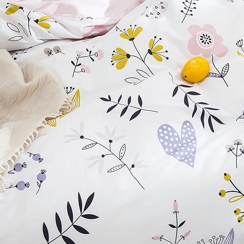 Miniatura 4 de OTOB Juego de funda de edredón floral, tamaño individual, de lujo, suave, bohemio, 100% algodón, diseño único de lazo, patrón de flores blancas y