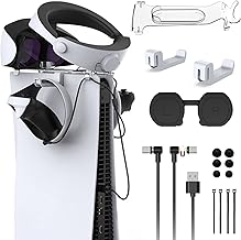 PSVR2 Charging Cable for PS VR2 Sense Controller Holder Hanger, Charging Display Stand for PlayStation VR2 Headset Holder for PSVR 2 with Lens Protector Cover, Cable Ties & Earbud Tips