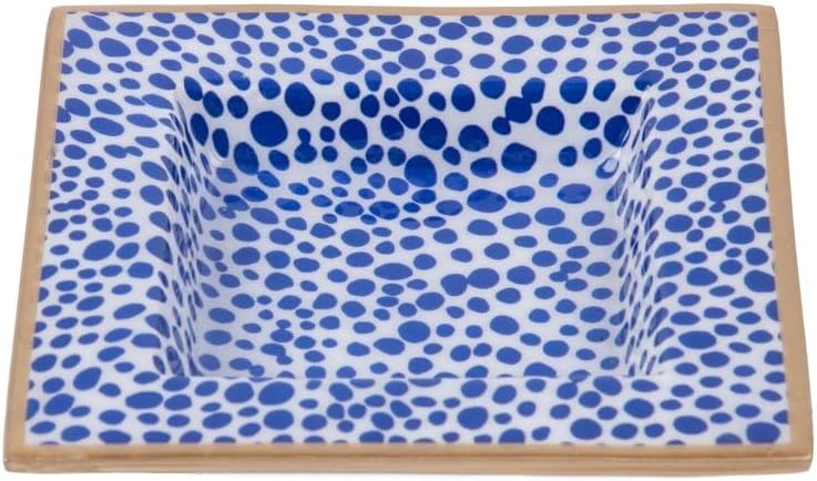 Jaye’s Studio Decorative Trinket Tray, Jewelry Plate, Catchall Dish for Bathroom, Dresser, Nightstand, Entryway, Blue and Pink, Chinoiserie Dish, Gold Tray, Daphne Laney Collection