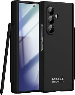 for Samsung Galaxy Z Fold 7 Case with S Pen Holder & Stylus, Z Fold7 Slim Case with Hinge Protection Screen Protector Thin Matte PC Full-Body Anti-Scratch Protective Cover for Z Fold 7 Black