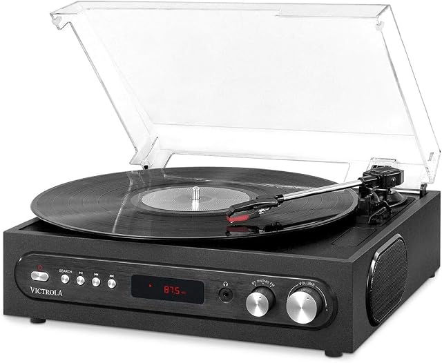 Victrola 3-in-1 Turntable 3-Speed 33 1 3 45 78 RPM Bluetooth Record Player with FM Radio Built-In Stereo