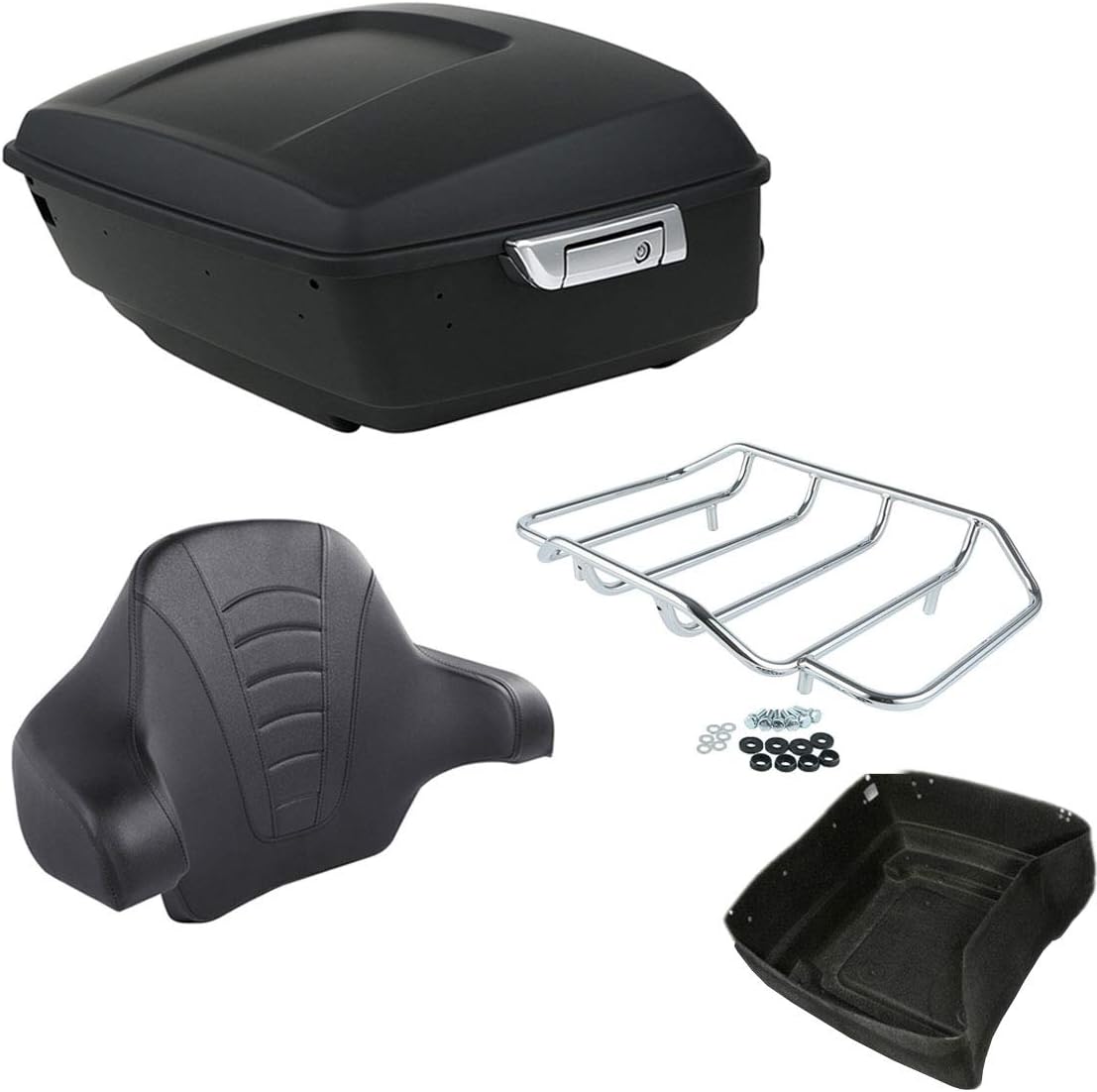 Green-L Matte Black King Tour Trunk with Lid Top Luggage Rack Wrap Around Backrest Fit for Harley Road Glide King 2014-2025 Touring Models
