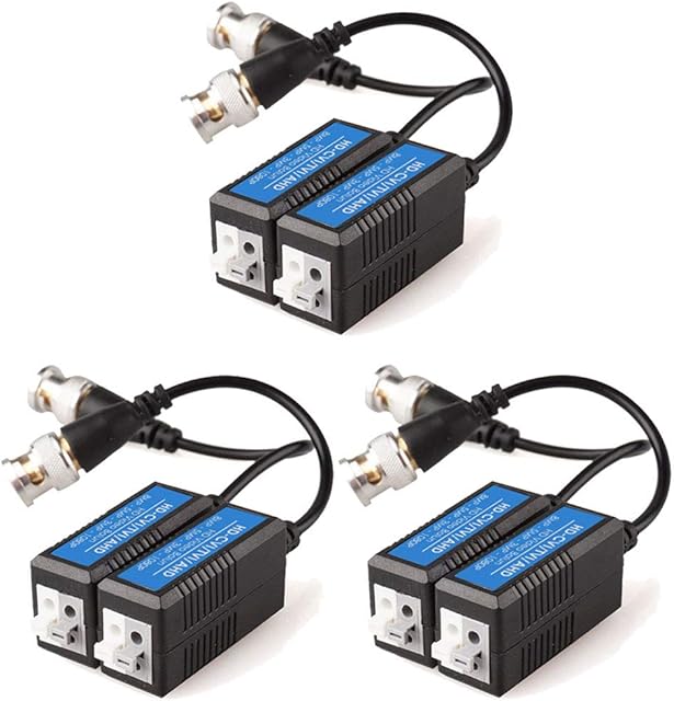 6x 8MP / 4K CCTV Passive Video Balun BNC Connector Adapter Transmitter & Transceiver, Male BNC to Easy Press-Fit UTP CAT5/5e/6/6e Cable for 4K / HD CCTV DVR Camera System (3 Pairs)