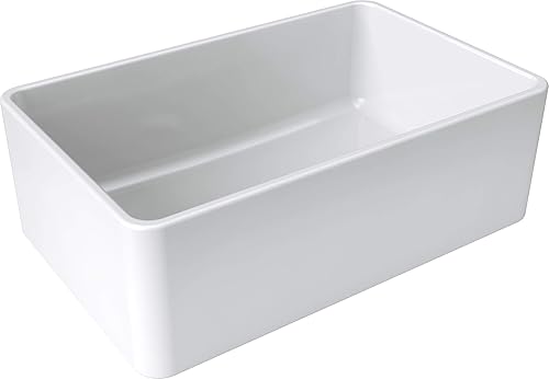Miniatura 2 de Fregadero de arcilla refractaria, fregadero de cocina con delantal de granja de un solo tazón, blanco, (30 pulgadas)