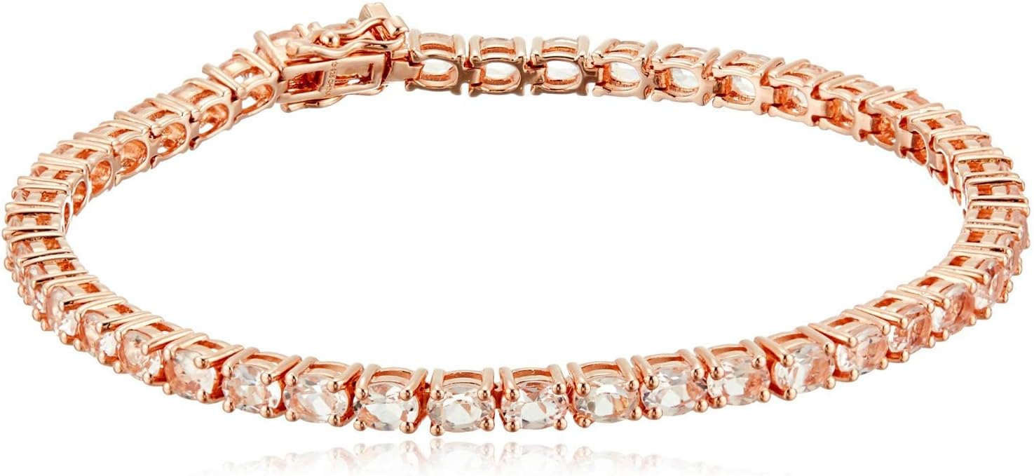 Rose Gold-Plated Silver Morganite Oval Tennis Bangle Bracelet, 7.25"