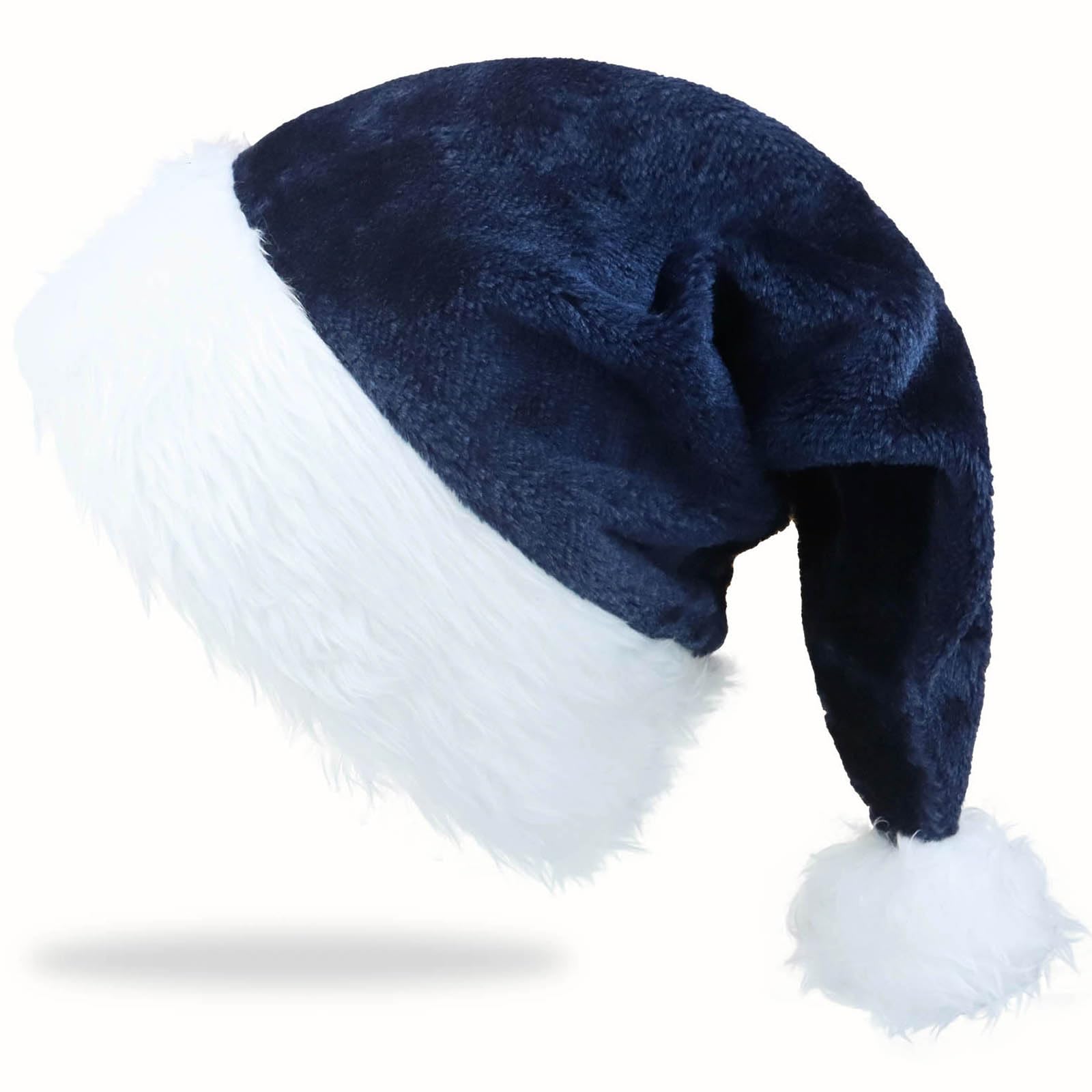 SHILUNIDP Navy Blue Santa Hat Christmas Hat Xmas Holiday Hat for Unisex Adults Comfortable Plush Classic Santa Claus Hats Christmas New Year Festive Holiday Party Supplies