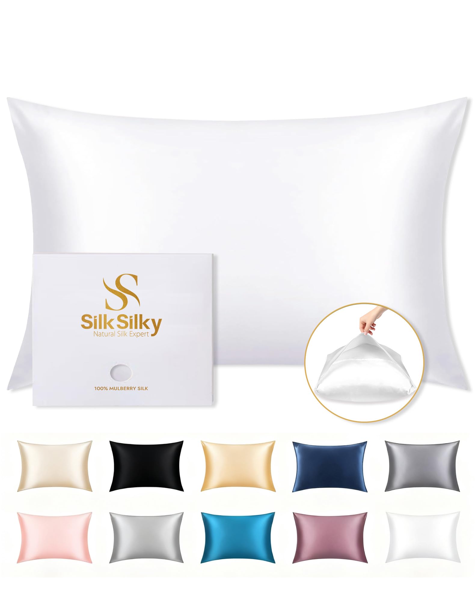 SilkSilky 22 Momme Pure Organic Silk Pillow Cases for Hair & Skin Queen