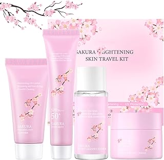 4pcs Reisegröße Feuchtigkeit Gesichtspflege Set, Sakura Anti-Aging Skincare Set, Geschenkset Frauen & Teenager Mädchen, Beauty Set mit Gesichtsreiniger, Spf 50+ Sonnencreme, Toner, Gesichtscreme Damen