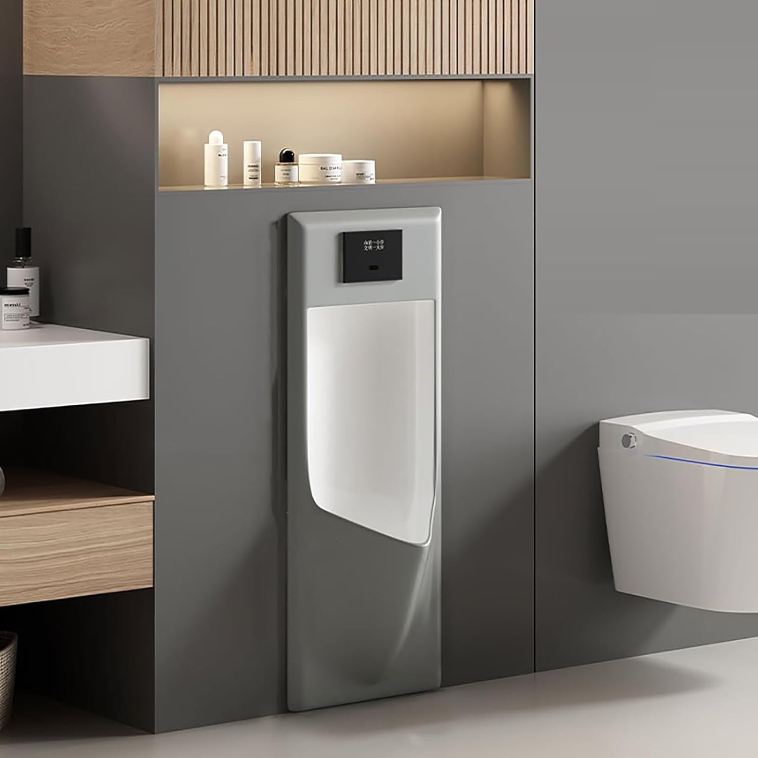 Commercial Washout Urinal Ceramic Urinals Induction Adult Urinals for Men Spill Proof Commercial Flushing Urinals Splash-Proof Male Urinal for Bathroom、Hotel、Garage、Bar(Gray,Wall-Mounted)