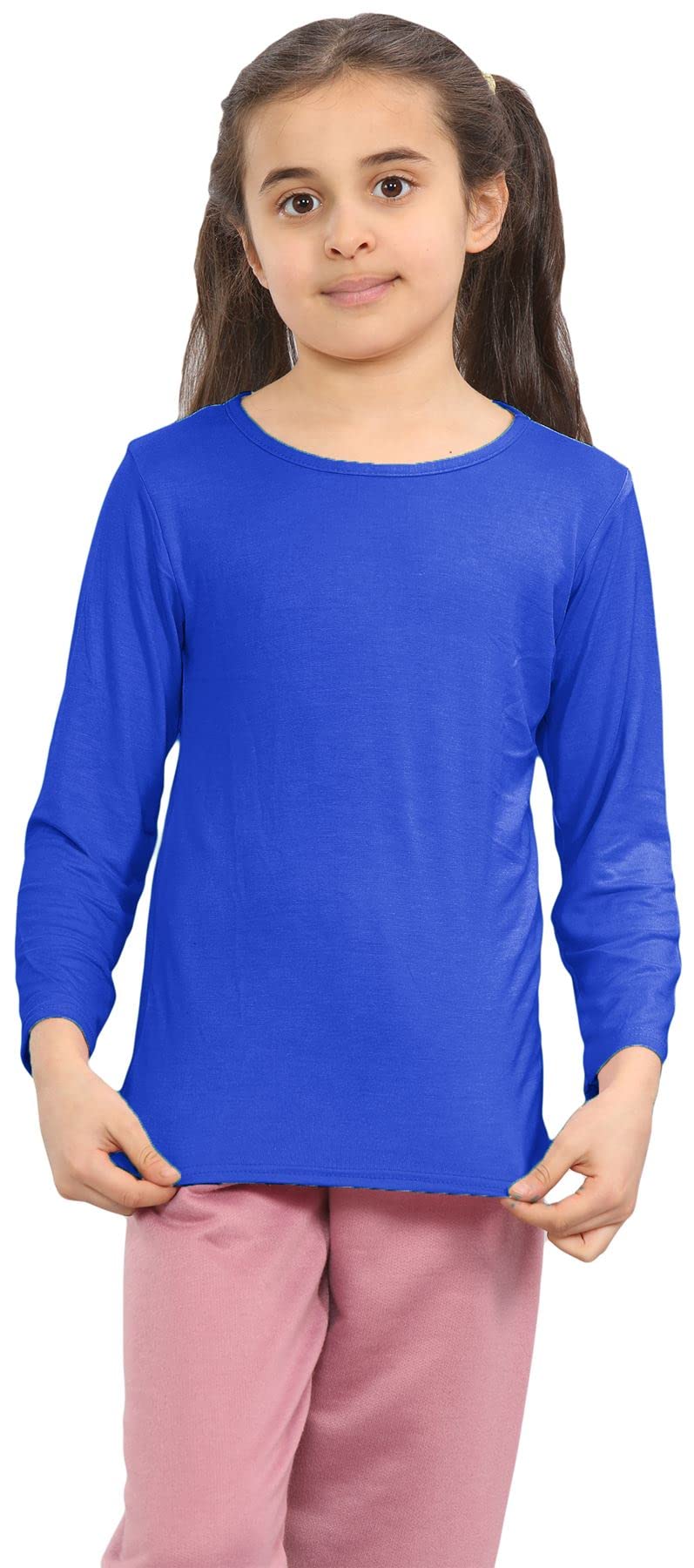 Kids Long Sleeve School T-Shirt, Plain Round Neck Stretchy Girls Long Sleeve Tops, Casual and Comfortable Kids T Shirts - Boys and Girls School Shirts