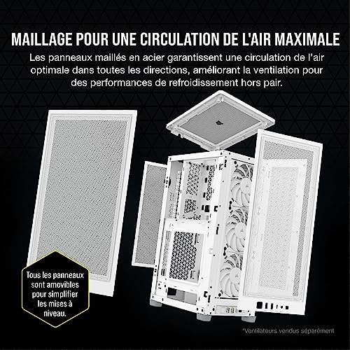 Corsair 2000D AIRFLOW Boîtier PC Mini-ITX - Format Mini-ITX - Panneaux en Acier Maillé - Trois Emplacements GPU - Optimisé Pour le Refroidissement - Entrées/Sorties Modernes en Façade - Blanc