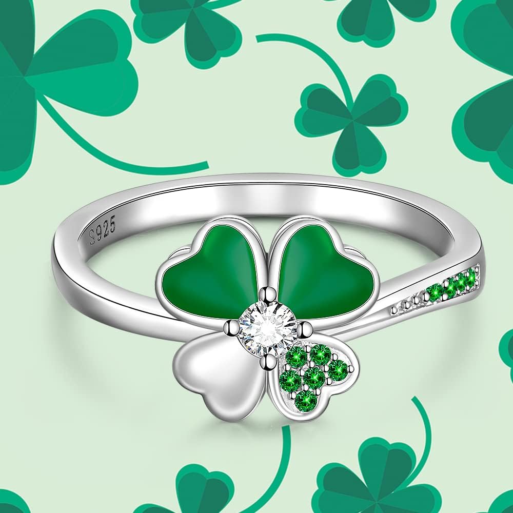 Shamrock Ring St Patricks Day Four Leaf Clover Rings for Women Sterling Silver Irish Lucky Green Clover Shamrock Jewelry Gifts - Image 5
