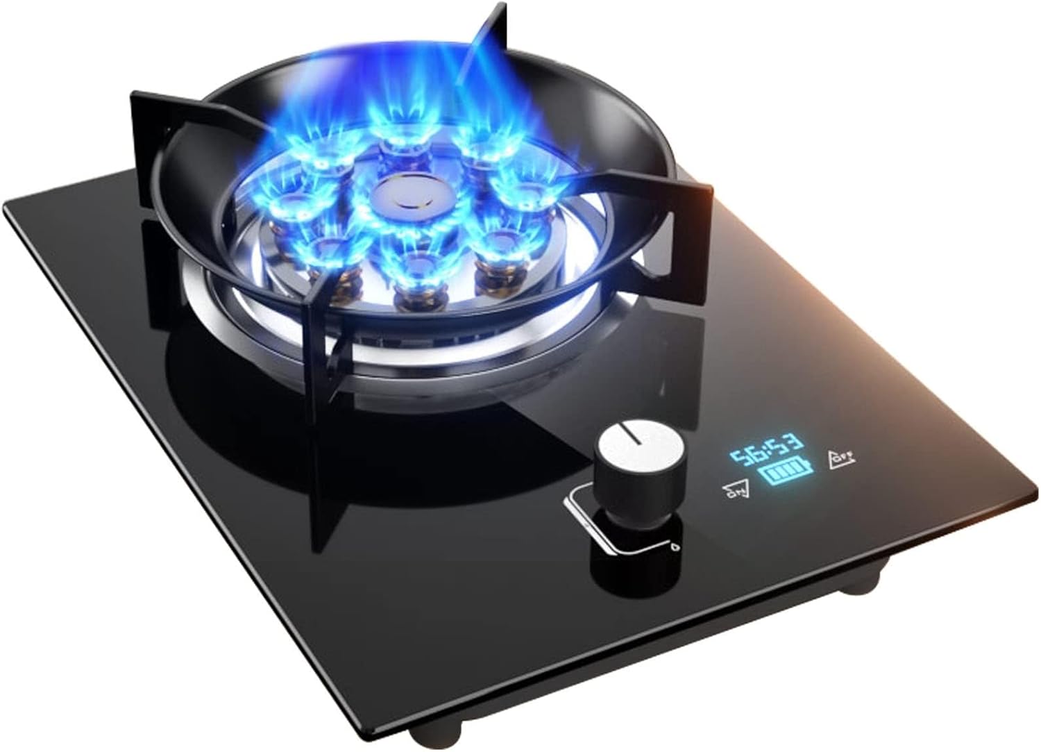 Estufa de Gas 1 Puesto 7.2KW, Vidrio Templado Negro, Tipo Piso