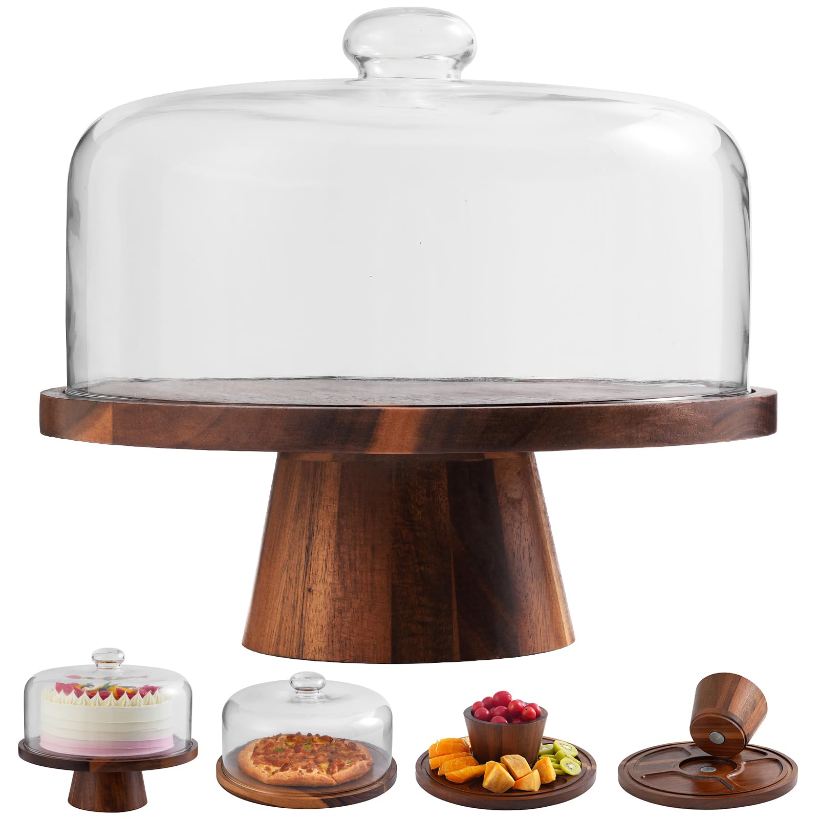 Amazon.com: ChilkukUie Acacia Wood Cake Stand with Glass Lid – 12