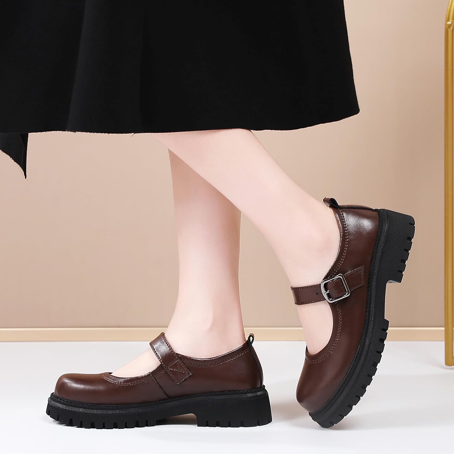Mary Jane Shoes for Women Platform Mary Janes Pumps Round Toe Non-Slip Casual Shoes Comfortable Dress Shoes School Shoes for Womens Ladies - Image 2