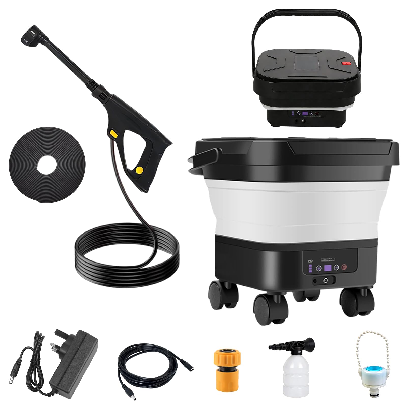 Idropulitrice portatile con serbatoio da 13 l, idropulitrice pieghevole ad alta pressione ugello 6 in 1 Pulitore elettrico portatile per esterni Tubo da 7 m, idropulitrice mobile 660 PSI per