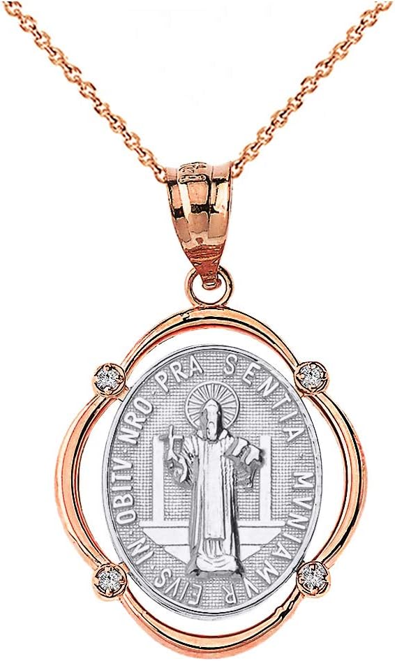 Fine 14k Gold Medalla De San Benito Saint St Benedict Diamond Pendant Necklace