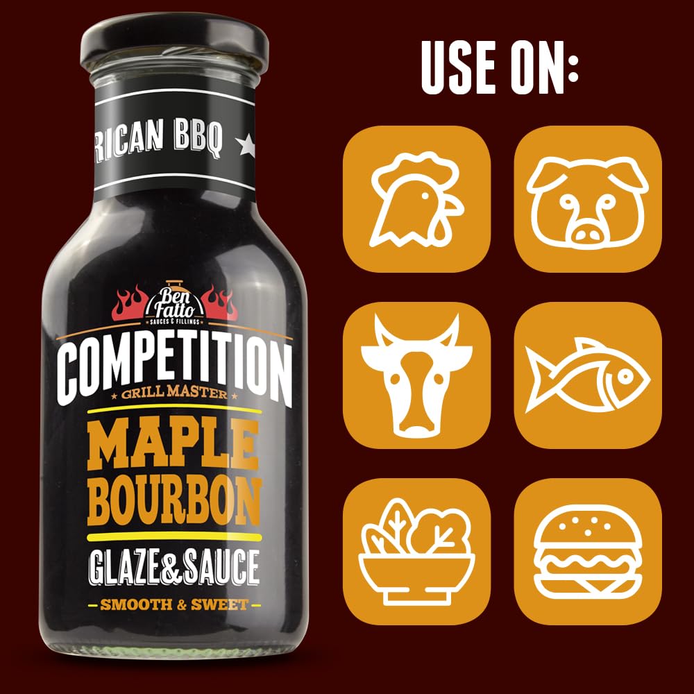 GLAZE & SAUCE MAPLE BOURBON Competition Benfatto Glassa per BBQ con sciroppo d’acero e whisky bourbon