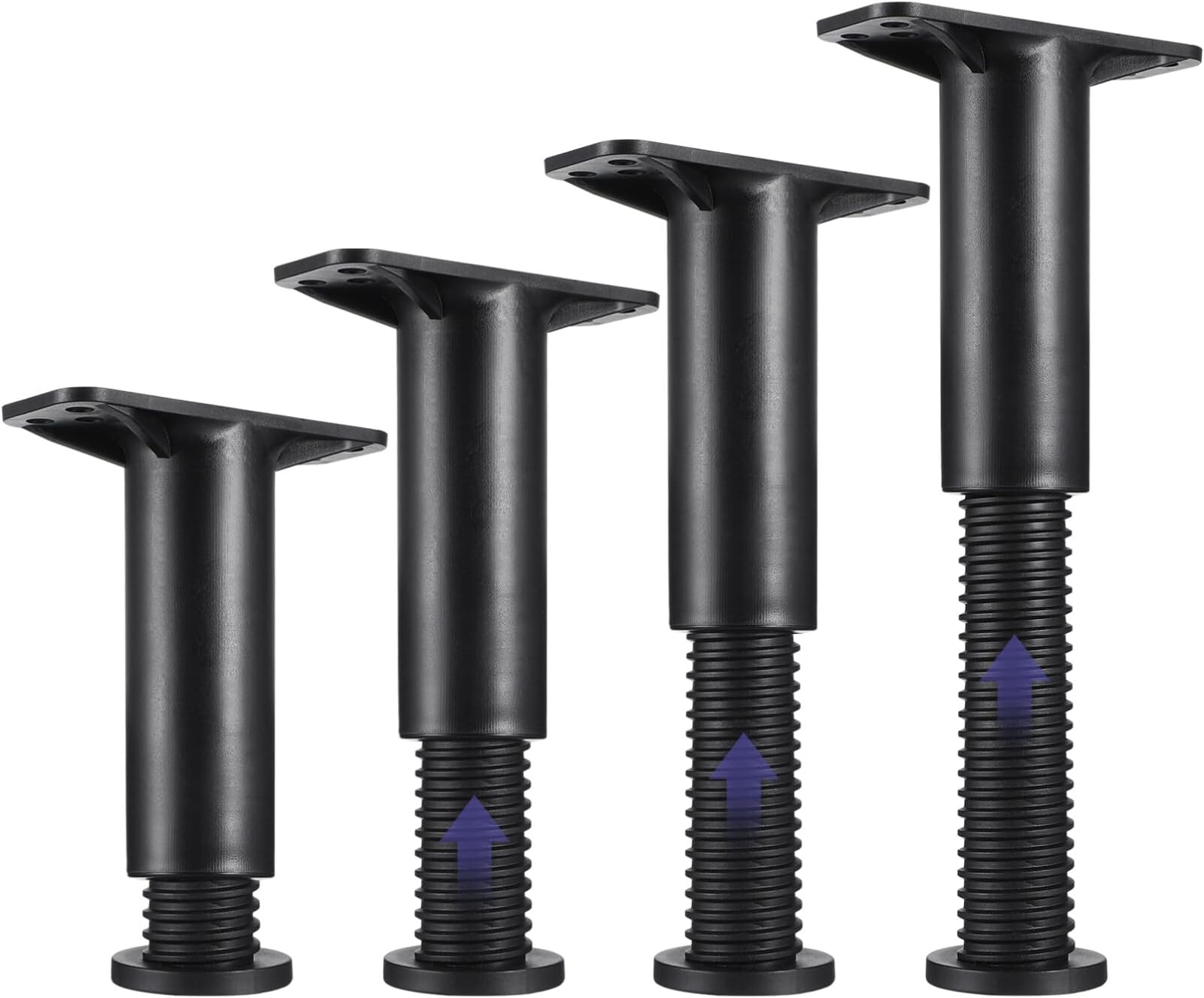 Veemoon 4pcs Adjustable Bed Support Leg, Heavy Duty Bed Frame Stand Leg Plastic Steel Slat Risers Retractable Furniture Legs Foot for Sofa Cabinet (13-22Cm Black)
