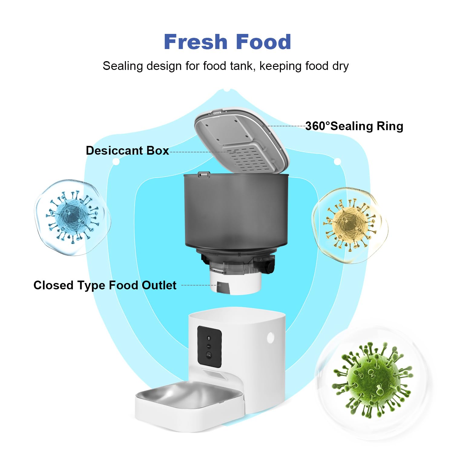 Alimentador automático WiFi 2.4G/5G para gatos, dispensador de alimentos de 4 litros con grabadora de voz de 10 segundos, comedero para mascotas hasta 10 comidas por día, comedero para gatos con