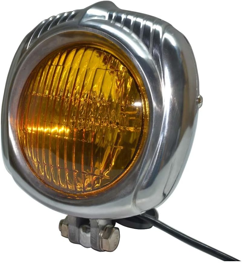Motorcycle Front Headlight 6" *6" Square Bucket 4.75" Hi/Low Sealed Beam Glass lens Bottom Mount Headlamp Customs Application Polished-Yellow