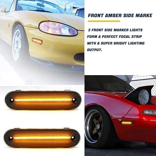 Miniatura 3 de Luces LED de marcador lateral con lente ahumada para Miata MX-5 MX5 MX5 ámbar marcadores laterales delanteros y traseros rojos 1990-2005, luz de