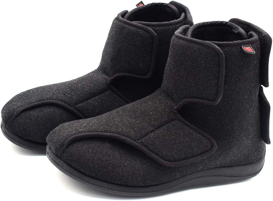 Mei MACLEOD Men's Extra Wide Width Booties Slippers with Memory Foam Adjustable Closure Non-Slip House Slippers Indoor/Outdoor for Swollen Feet Plantar Fasciitis Diabetic