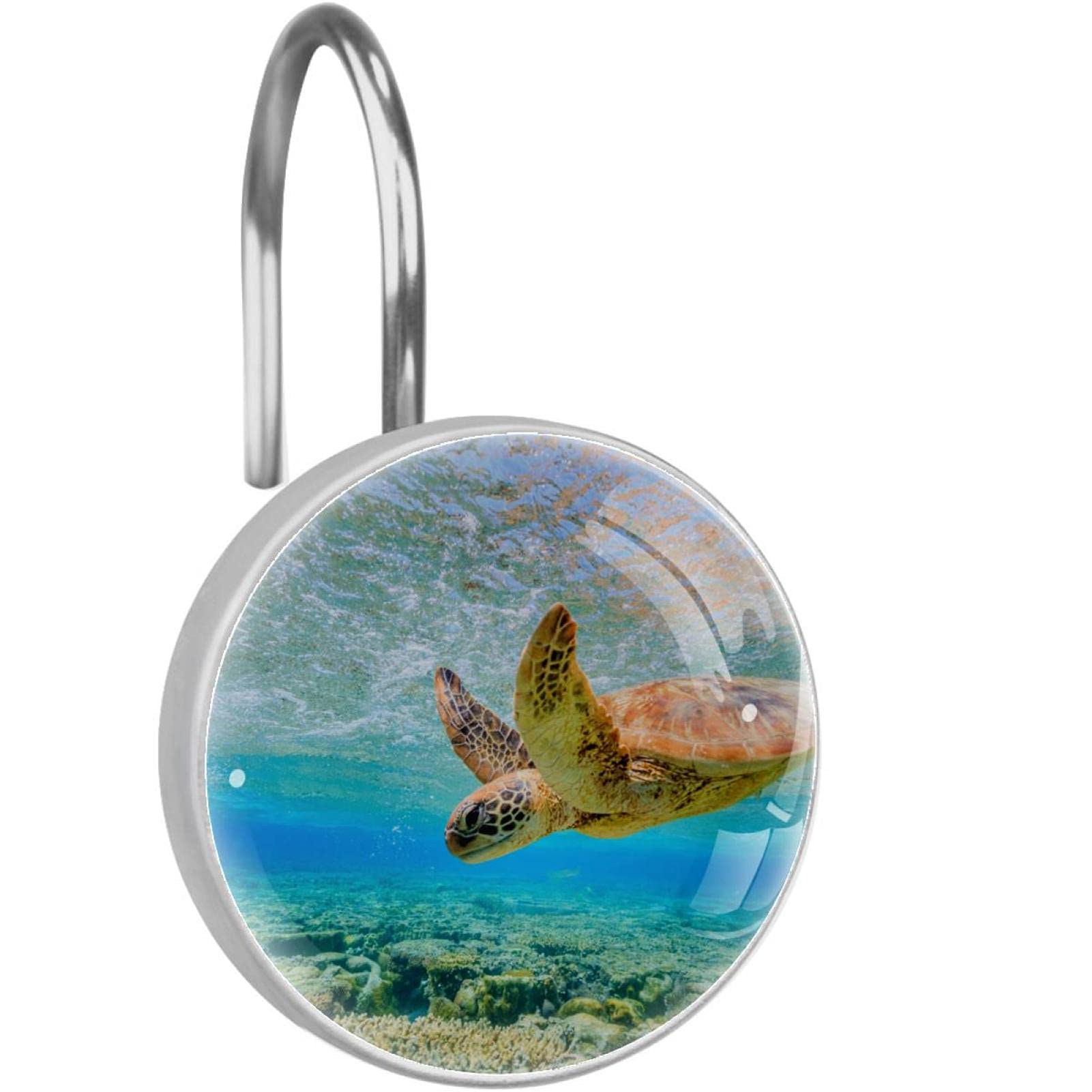 Crochets de rideau de douche tortue en acier inoxydable pour salle de bain marine x12