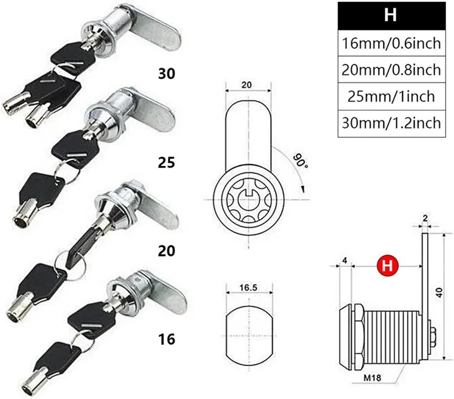 Cylinder Locks Door Cabinet Mailbox Padlock Drawer Cupboard Box Lock with 2 Keys for Furniture Hardware 1Pcs(M18-25)