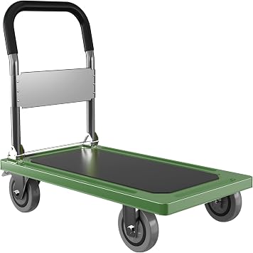 Upgraded Foldable Push Cart Dolly | 680 lbs. Capacity Moving Platform Hand Truck | Heavy Duty Space Saving Collapsible | Swivel Push Handle Flat Bed Wagon - Green