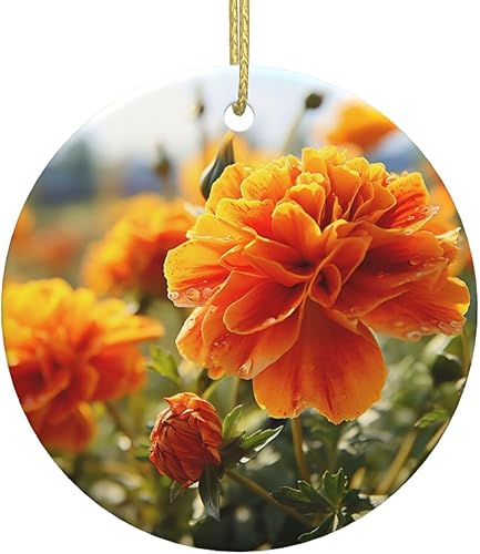 Miniatura 8 de Adornos de cerámica para árbol de Navidad, flores de caléndula, flores de otoño, adornos redondos de cerámica, decoraciones divertidas de Navidad,