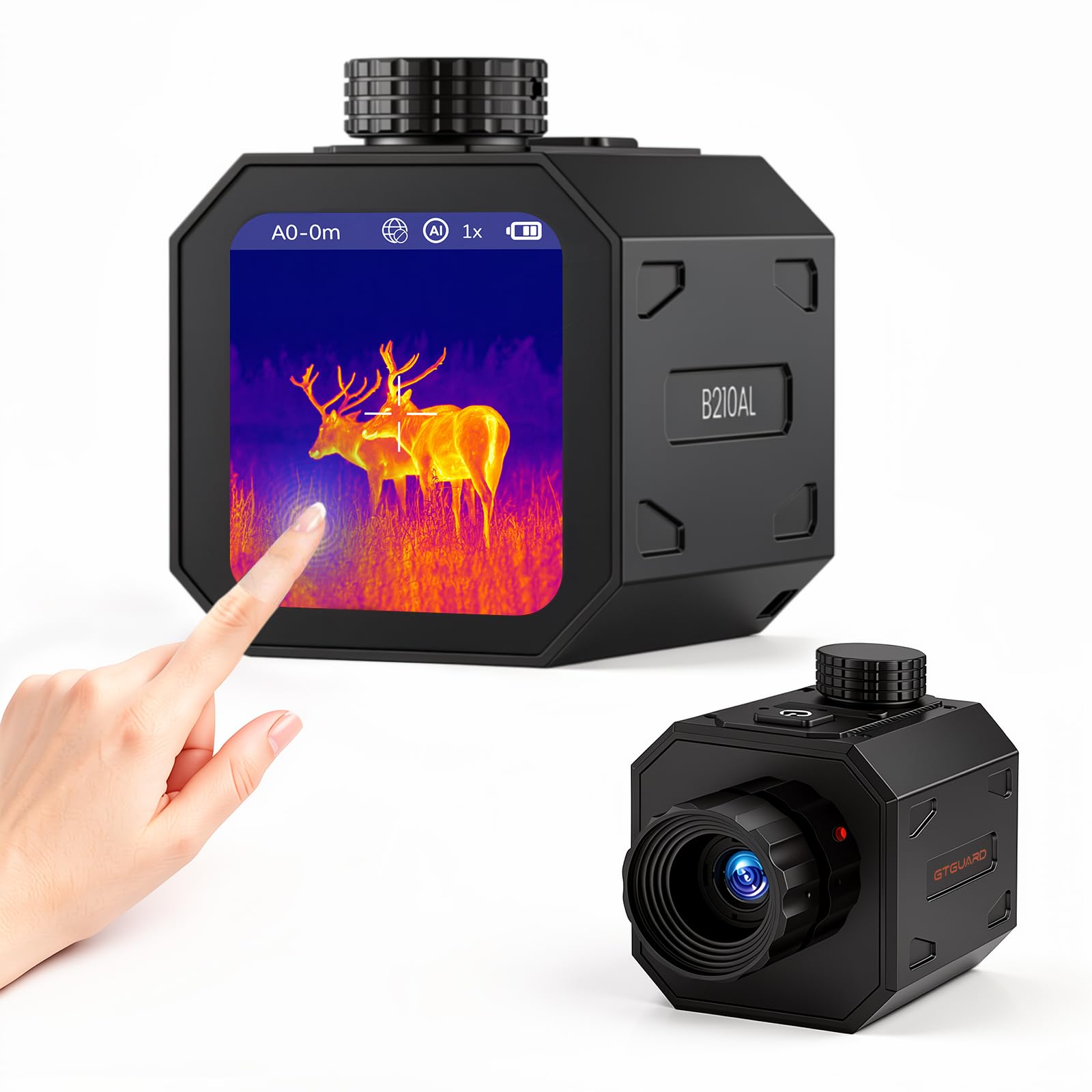 Monocular térmico B210AL, pantalla táctil grande de 5,49 cm | Alcance de visión nocturna de 256 × 192, rango de objetivo de 656 yardas, para caza y rescate al aire libre, IP65