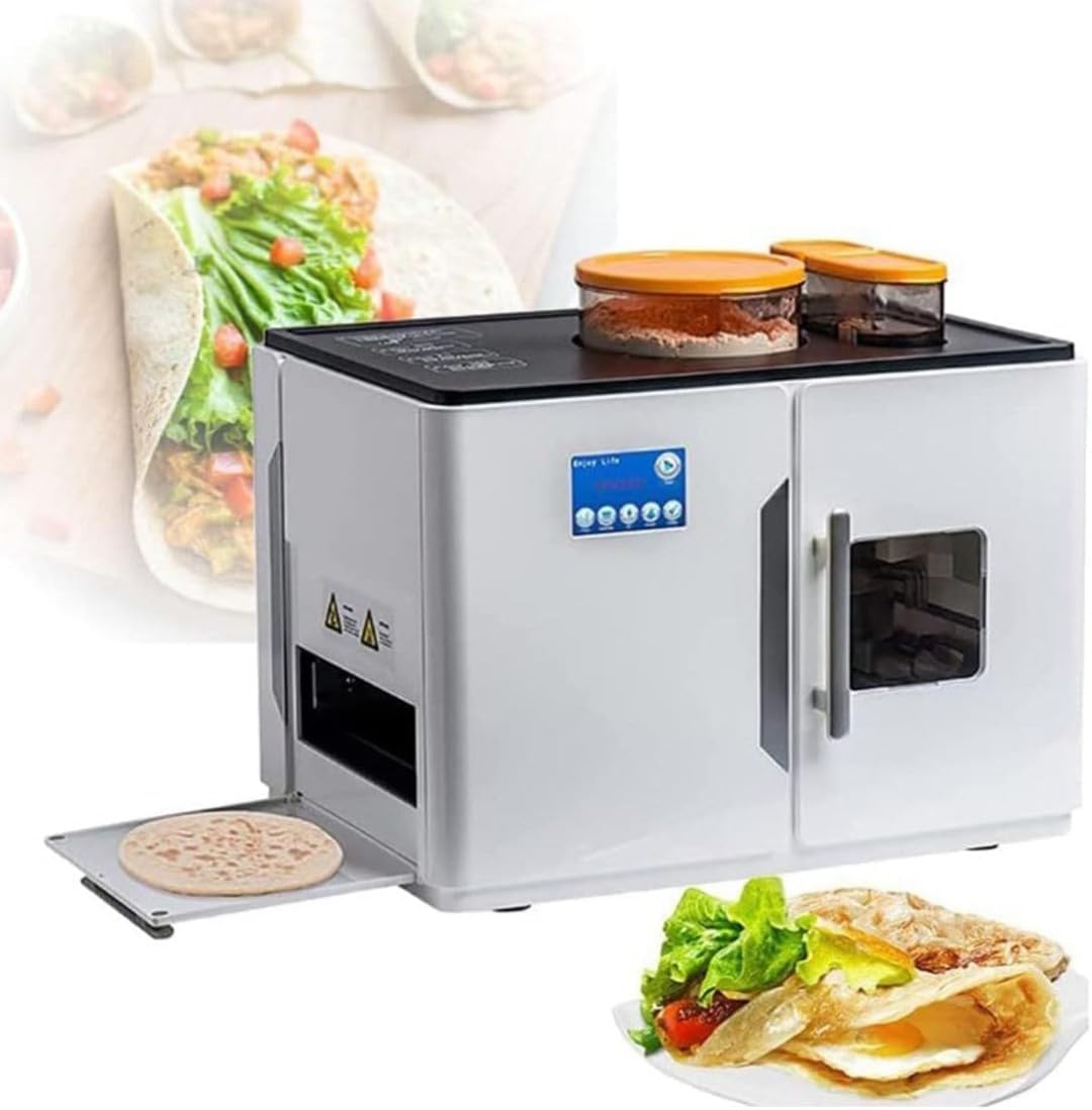 Fully Automatic Roti Maker, Electric Chapati Tortilla Pancake Flatbread Pita Maker, One Key Makes 8 Chapatti, Flour Tortilla, Tawa and Dosa at a time. (Silver)