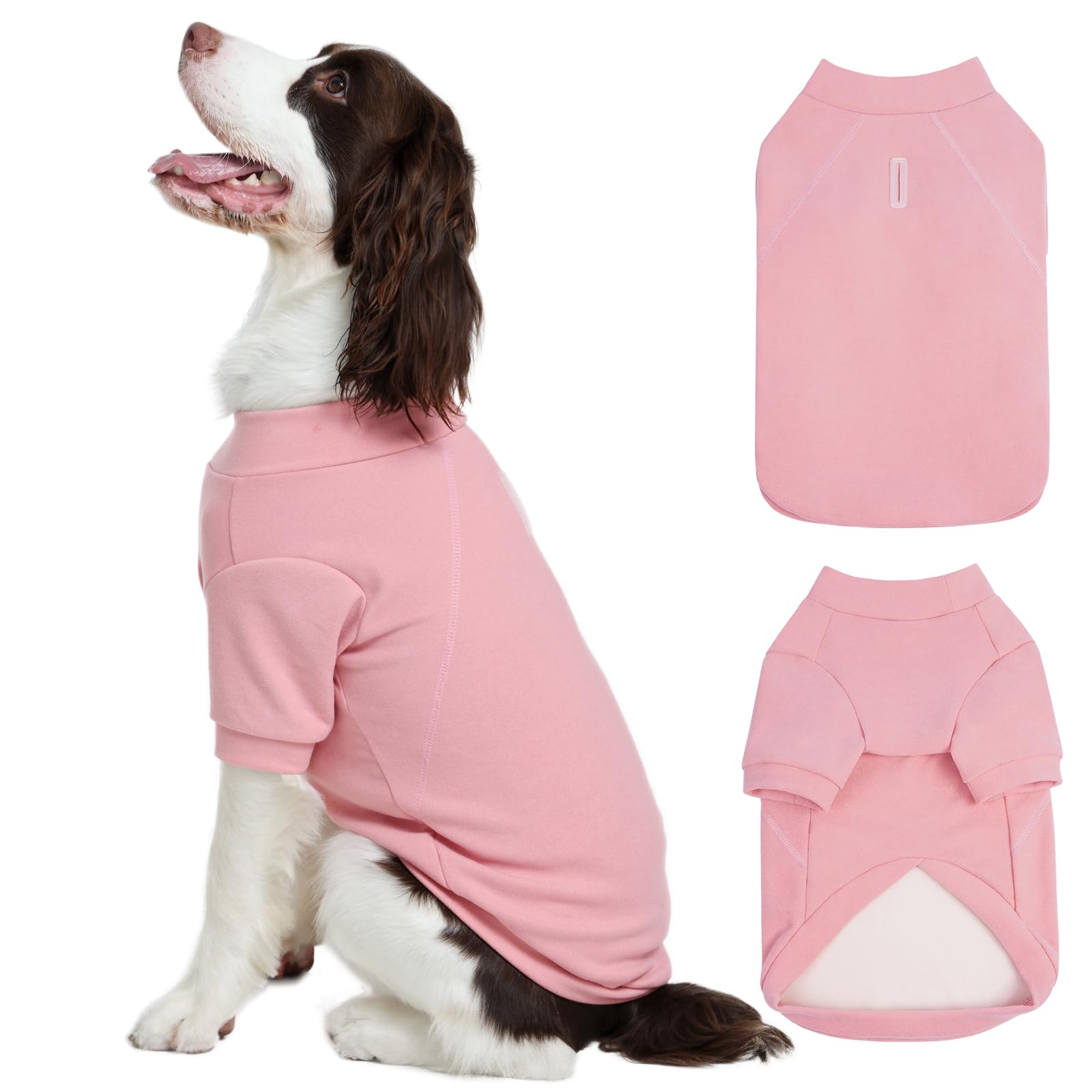 Kuoser Dog Sweatshirt Pink L, Soft Fleece Dog Jumper with Front Legs, Warm Stretch Sweater Pullover Clothes for Medium Dogs