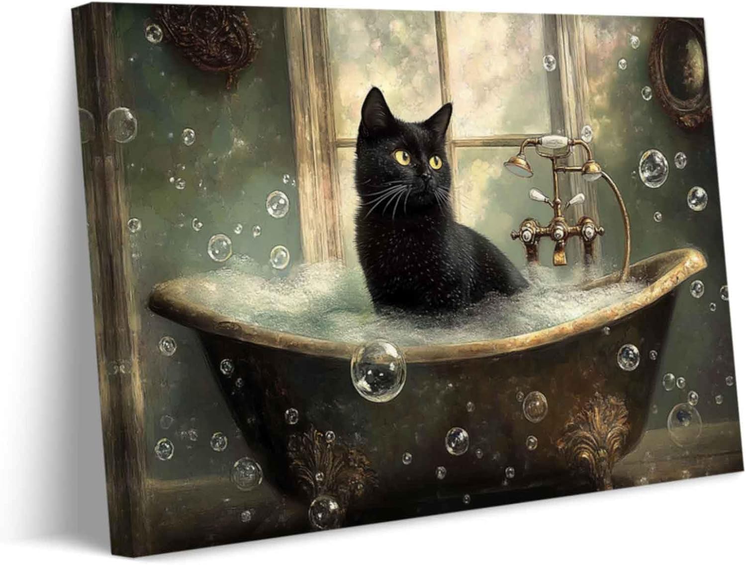 Amazon.com: XLMDYYSW Black Cat Bathroom Wall Art Cute Black Cat Bathtub ...
