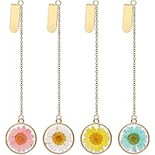 Cute Bookmarks for Women, Kaluofan 4PCS Cute Bookmarks Clips with Dried Flowers Pendent, Book Marks for Reading Women Unique Reading Accessories Stationery for Teachers Students Book Lovers